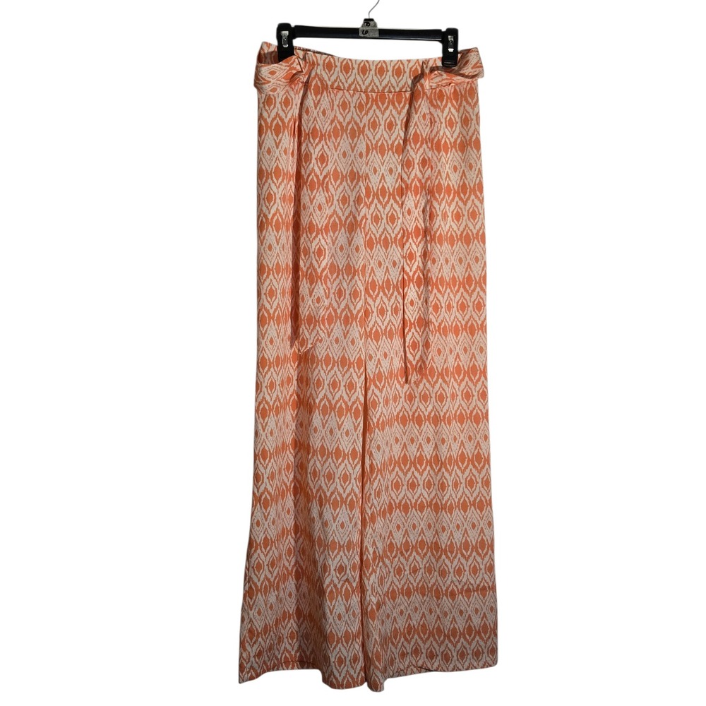 Takara Womens Orange White Ikat Diamond Print Wide Leg Tie Waist Pants Size S